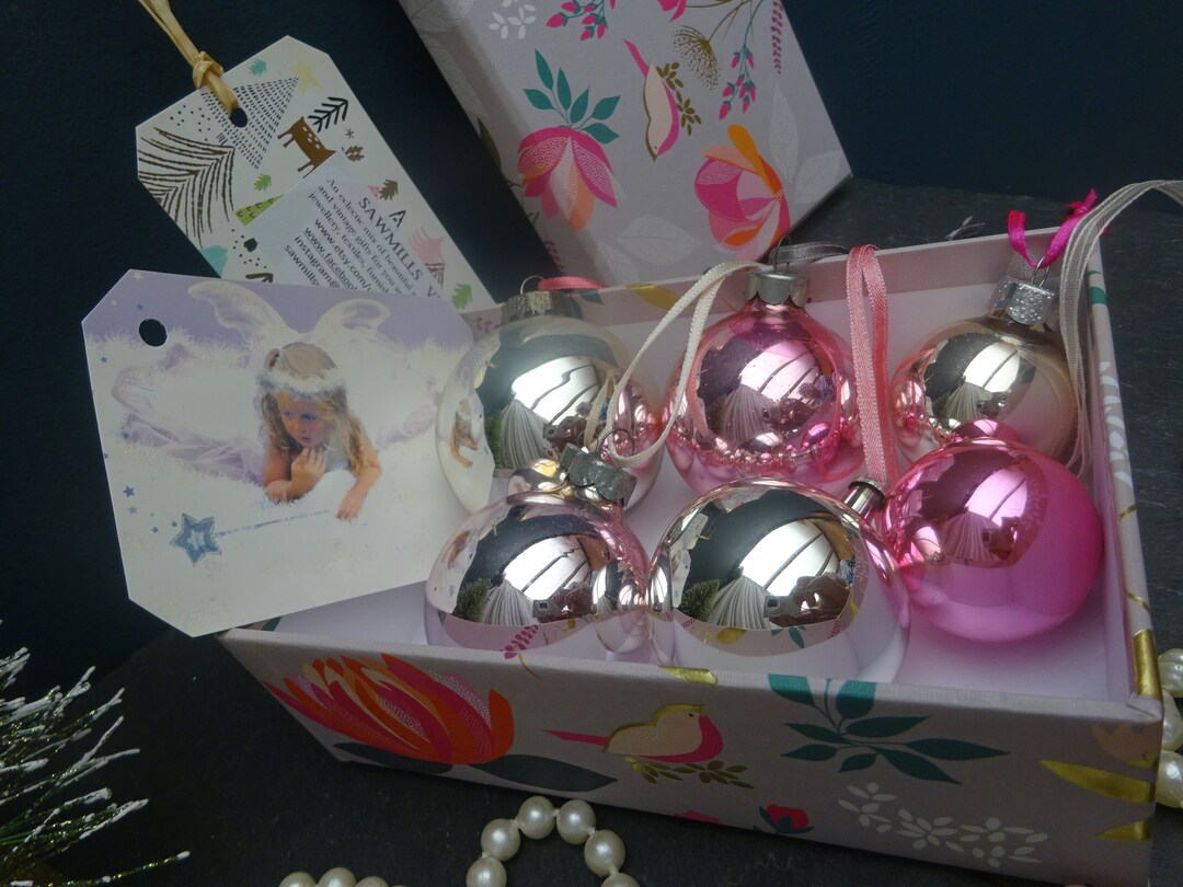 Boxed VINTAGE BAUBLE SET 6 Glass Baubles With Ribbons & Gift Etsy