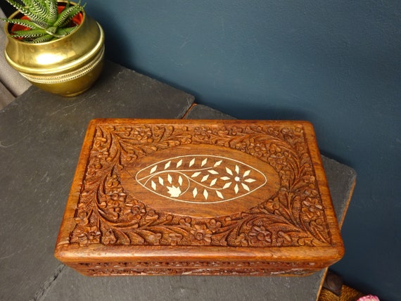 20cm INDIAN JEWELLERY BOX 1990s - Carved wooden b… - image 3