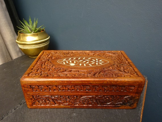 20cm INDIAN JEWELLERY BOX 1990s - Carved wooden b… - image 8