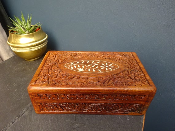 20cm INDIAN JEWELLERY BOX 1990s - Carved wooden b… - image 1