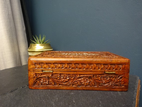 20cm INDIAN JEWELLERY BOX 1990s - Carved wooden b… - image 5