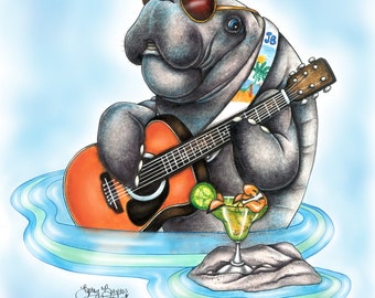 A  Manatee in honor of Jimmy Buffett art tile