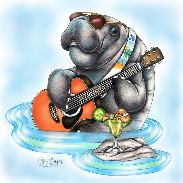 A  Manatee in honor of Jimmy Buffett art tile