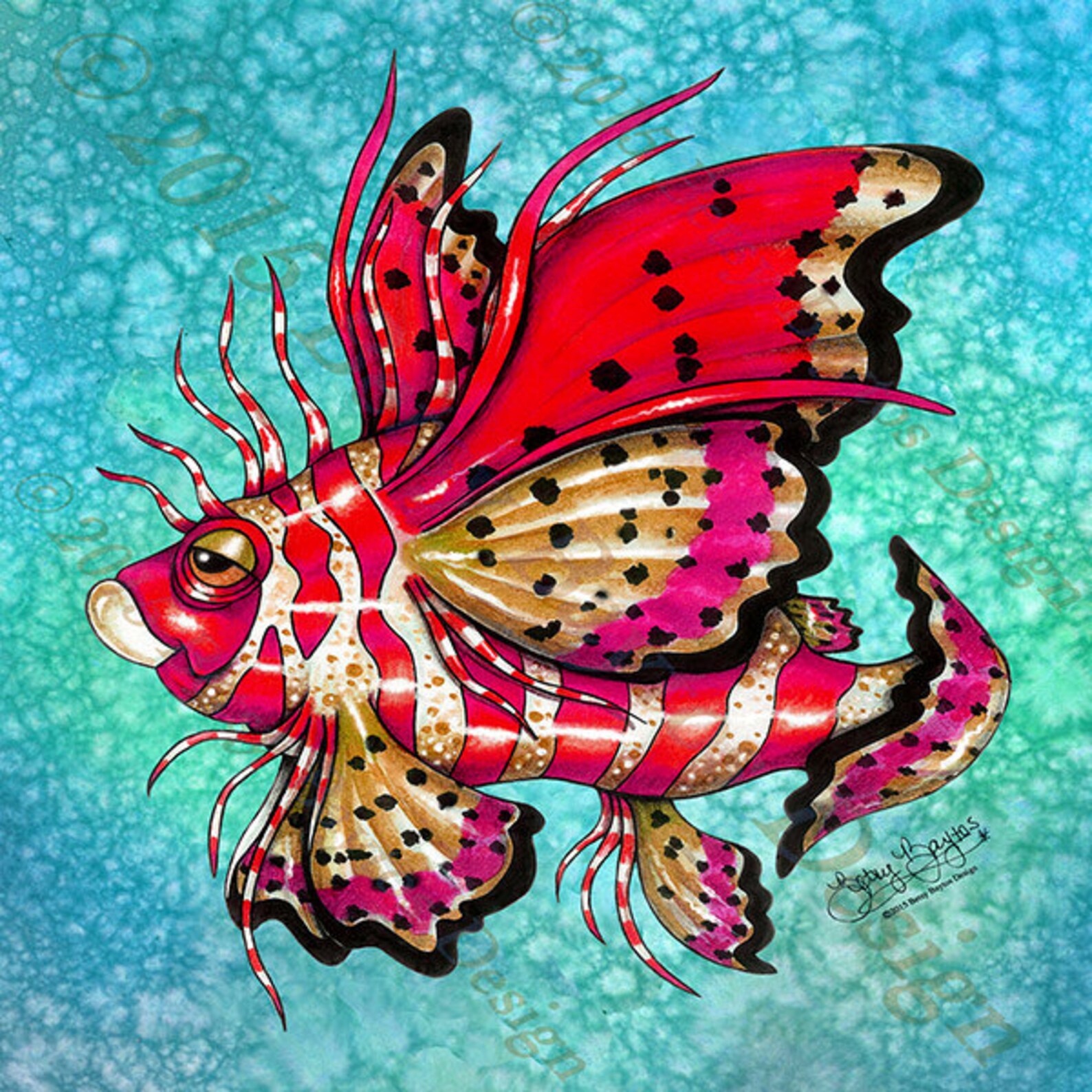 Azulejo de arte peces mariposa fantasía. Original 8x8 | Etsy