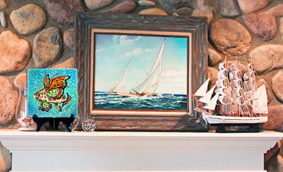 Azulejo de arte peces mariposa fantasía. Original 8x8 | Etsy