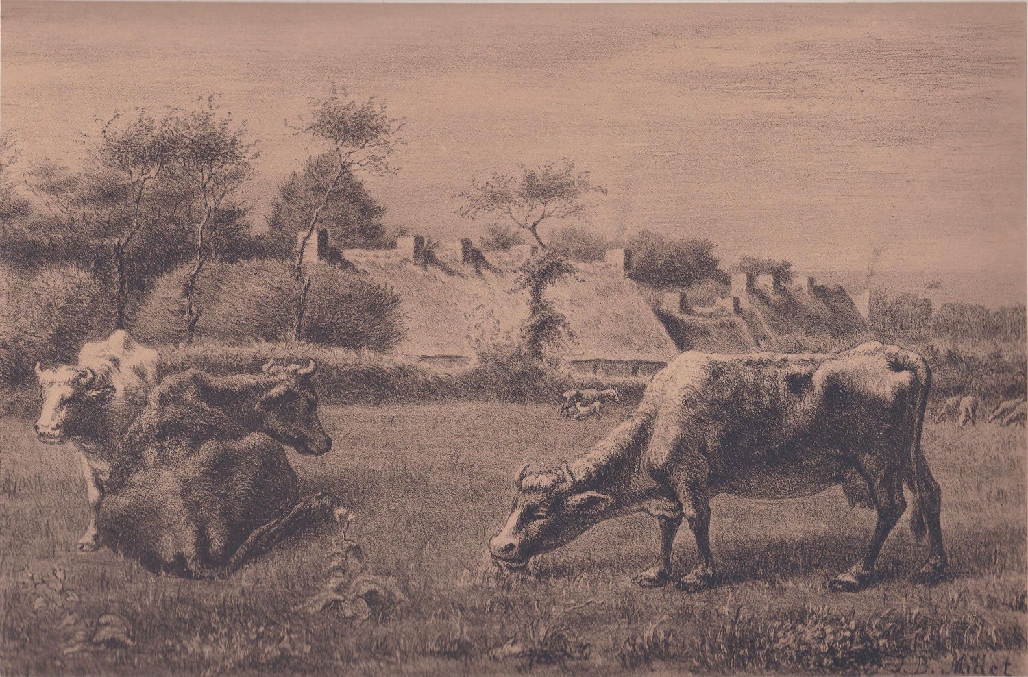 Millet Jean Baptiste Millet Antique Lithograph Vintage Etsy