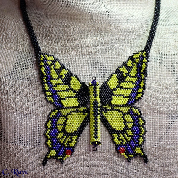 Large Statement Swallowtail (Papilio machaon) Butterfly Beaded Necklace in Toho Seed Beads