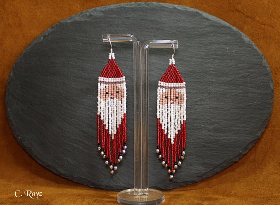 Christmas Holiday Santa Claus Kris Kringle Toho Seed Bead Earrings