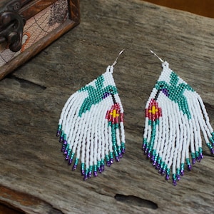 Long Native American Style Bumble Bee Inspired Delica Seed Bead Fringe Earrings