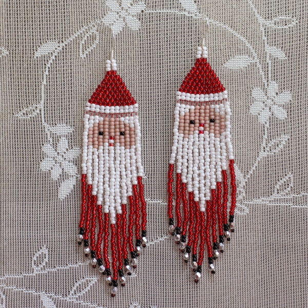 Christmas Holiday Santa Festive Kris Kringle Special Gift Native American Traditional Klaus Toho Seed Beaded Earrings