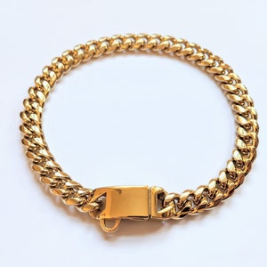 Gold Tone Stainless Steel Cuban Link Dog Chain - 12mm, 16&quot;