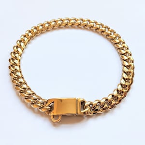 Gold Tone Stainless Steel Cuban Link Dog Chain - 12mm, 14&quot;