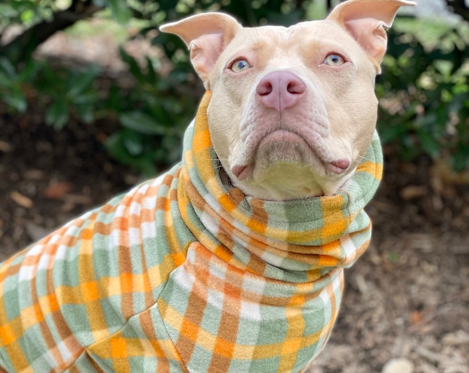 Fall Plaid Green Dog Sweater Winter Dog Sweater Fleece Dog Coat