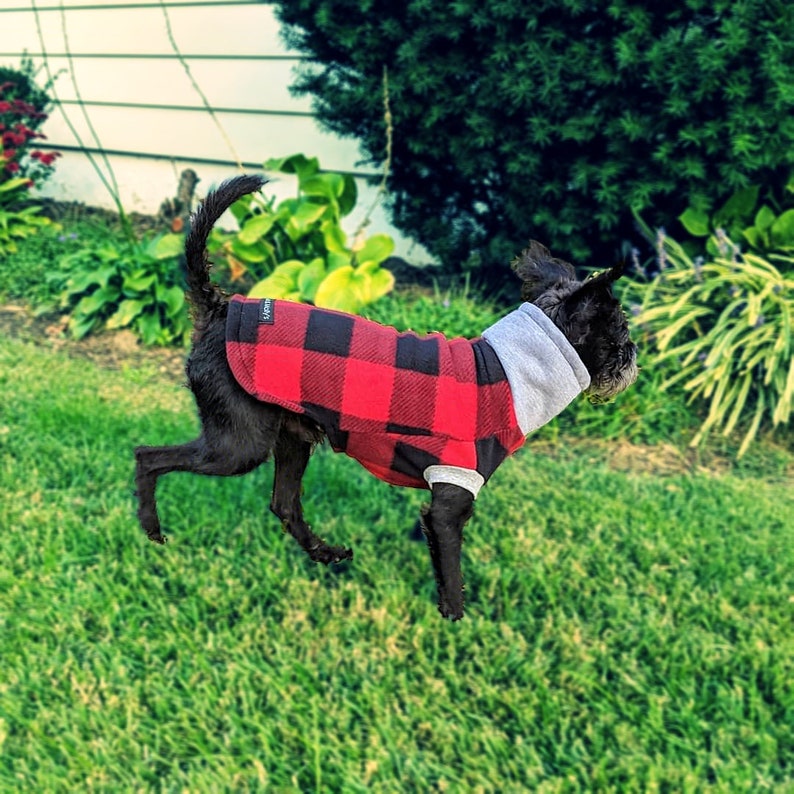 Grey and Black Lumberjack Print Warm Fleece Pullover Dog Sweater MEDIUM Dog Fleece Sweater Sweatshirt Turtleneck