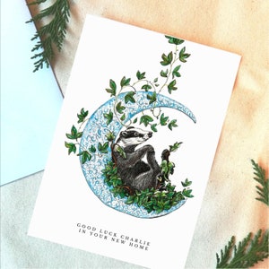 Personalised any occasion badger in the moon/letter'C' greeting card.