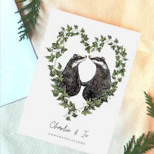 Personalised badger couple, illustrated card