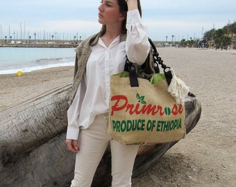 Grand sac de plage clearance en toile de jute
