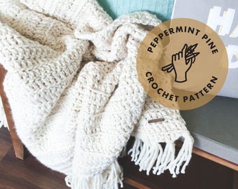 Rothmere Fringe Throw Blanket - PATRÓN DE CROCHET - Descarga instantánea de manta afgana gruesa
