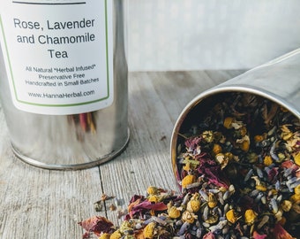 Rose, Lavender and Chamomile Herbal Tea - Organic Herbal Tea - dried lavender - dried rose - dried chamomile - relaxation tea - calming tea