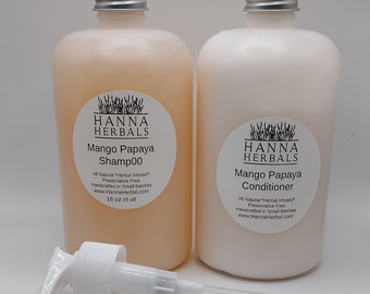 Mango Papaya Shampoo and Conditioner - 16 ounce liquid shampoo - haircare - bath and beauty - Hanna Herbals Shampoo - Natural Shampoo