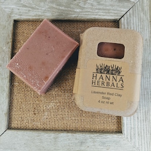 French Lavender and Red Clay Soap 4 oz bar, red clay soap, french lavender soap, Hanna Herbals, lavender red clay, all natural soap image 1