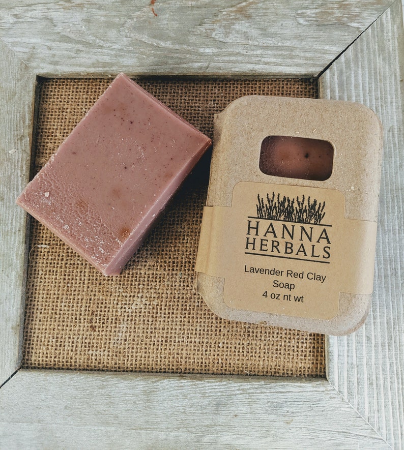 French Lavender and Red Clay Soap 4 oz bar, red clay soap, french lavender soap, Hanna Herbals, lavender red clay, all natural soap image 1