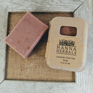 French Lavender and Red Clay Soap 4 oz bar, red clay soap, french lavender soap, Hanna Herbals, lavender red clay, all natural soap image 9