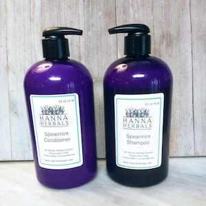 Spearmint Shampoo and Conditioner - 16 ounce liquid shampoo - haircare - bath and beauty - Hanna Herbals Shampoo - Natural Shampoo - Shampoo