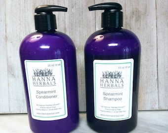 Spearmint Shampoo and Conditioner - 16 ounce liquid shampoo - haircare - bath and beauty - Hanna Herbals Shampoo - Natural Shampoo - Shampoo