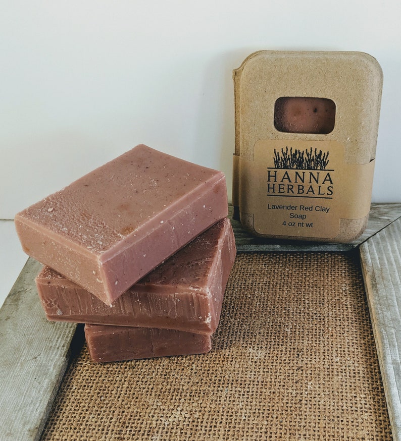 French Lavender and Red Clay Soap 4 oz bar, red clay soap, french lavender soap, Hanna Herbals, lavender red clay, all natural soap image 8