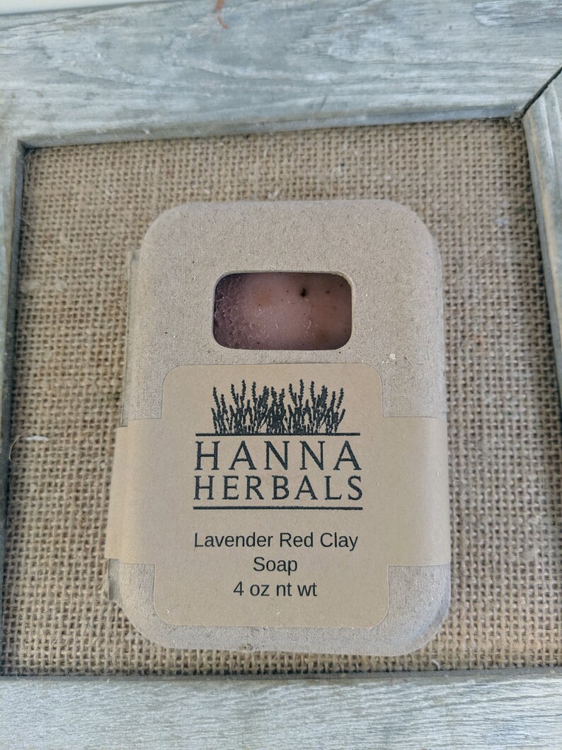 French Lavender and Red Clay Soap 4 oz bar, red clay soap, french lavender soap, Hanna Herbals, lavender red clay, all natural soap image 6