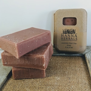 French Lavender and Red Clay Soap 4 oz bar, red clay soap, french lavender soap, Hanna Herbals, lavender red clay, all natural soap image 2