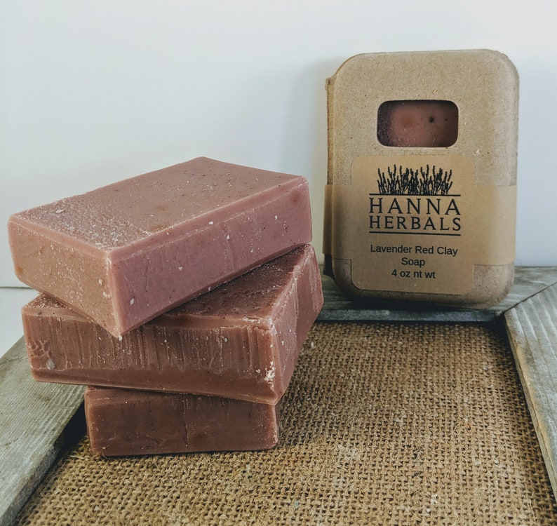 French Lavender and Red Clay Soap 4 oz bar, red clay soap, french lavender soap, Hanna Herbals, lavender red clay, all natural soap image 2