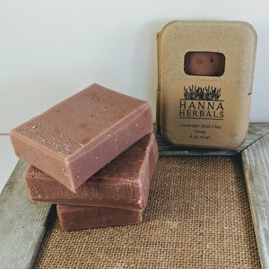 French Lavender and Red Clay Soap 4 oz bar, red clay soap, french lavender soap, Hanna Herbals, lavender red clay, all natural soap image 3