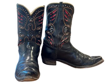 Size 6.5 M - Kirkendall 1960’s Women’s Pee Wee Cowboy Western Boots Double Sided Thunderbird Inlays