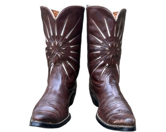 Size 8 M - 1960’s Acme Women’s Cowboy Western Boots Sunburst Inlays