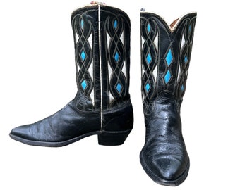 Size 9.5 M - 1960’s Acme Women’s Cowboy Western Boots Rockabilly Style Inlay Design