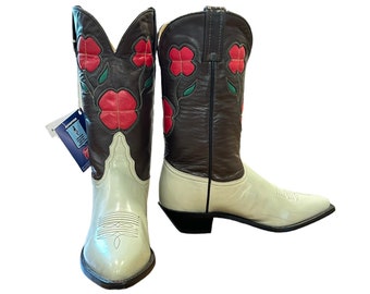 Size 8 B - Tony Lama Women’s Vintage Cowboy Western Boots NOS Double Sided Floral Inlays