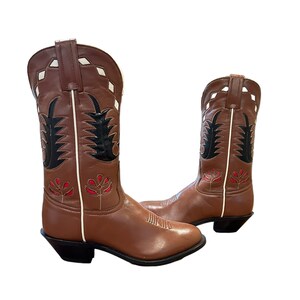 Maat 6 B Tony Lama Women's Vintage NOS Cowboy Western Boots Iconisch bloemeninlegontwerp afbeelding 1