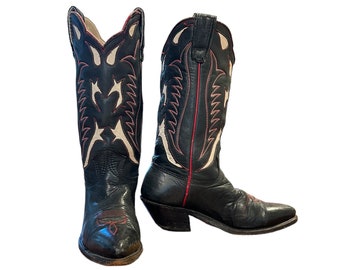 Talla 8 M - Sanders 1970's Cowboy Western Rockabilly Boots Diseño único de incrustación