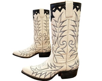 Size 7.5 M - 1950’s Women’s Cowboy Western Boots Stovepipe Inlay Style Fancy Stitch