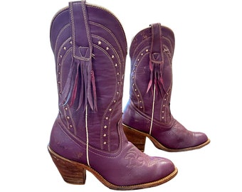 Size 9 M - Capezio 1970’s Purple Vintage Cowboy Western Fringe Boots