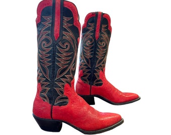 Size 7 M - Paul Bond Custom Made Women’s Cowboy Western Boots Red On Black