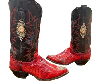 Maat 7,5 B - Justin Women's Vintage Cowboy Western Boots Unieke Vintage Metal Toevoegingen