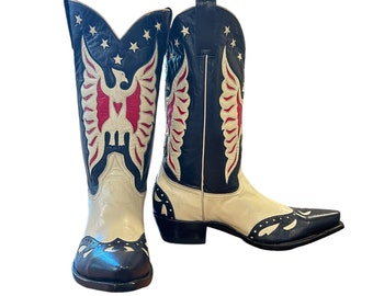 Size 11.5 D - Kassie Mens Vintage Cowboy Western Boots Double Sided Thunderbird Inlays NOS