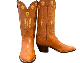 Size 9 D - Larry Mahan NOS Men’s Cowboy Western Boots Souble Sided Butterfly And Floral Inlays