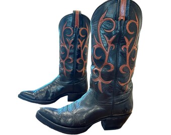 Size 8.5 M - Larry Mahan Women’s Vintage Cowboy Western Boots Unique Inlay Design