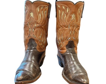 Size 9.5 D - 1960’s Acme Men’s Cowboy Western Boots Thunderbird Gold Inlays