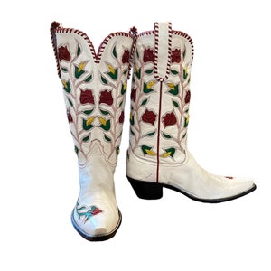 Size 9.5 M - Vintage NOS Custom Made Women’s Cowboy Western Boots Unique Floral Inlay Design