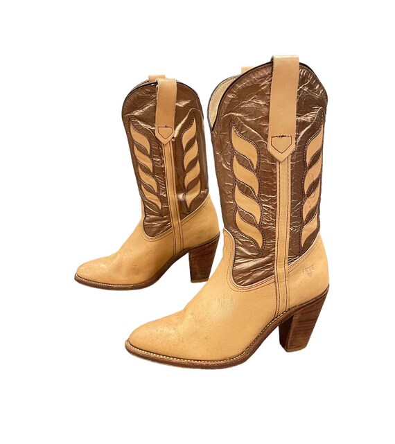 Size 7.5 B Frye Womens Vintage Cowboy Western Boots Unique Inlay